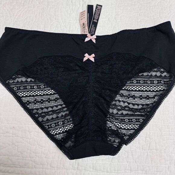 NWT (XL) Victoria’s Secret Hip-Hugger Panty - Black Cotton w/ Mesh Ruched Back - Picture 2 of 3